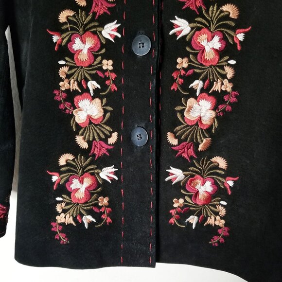 Bernardo Women's XL Suede Genuine Leather Floral Embroidered Jacket Coat Black - Picture 8 of 16